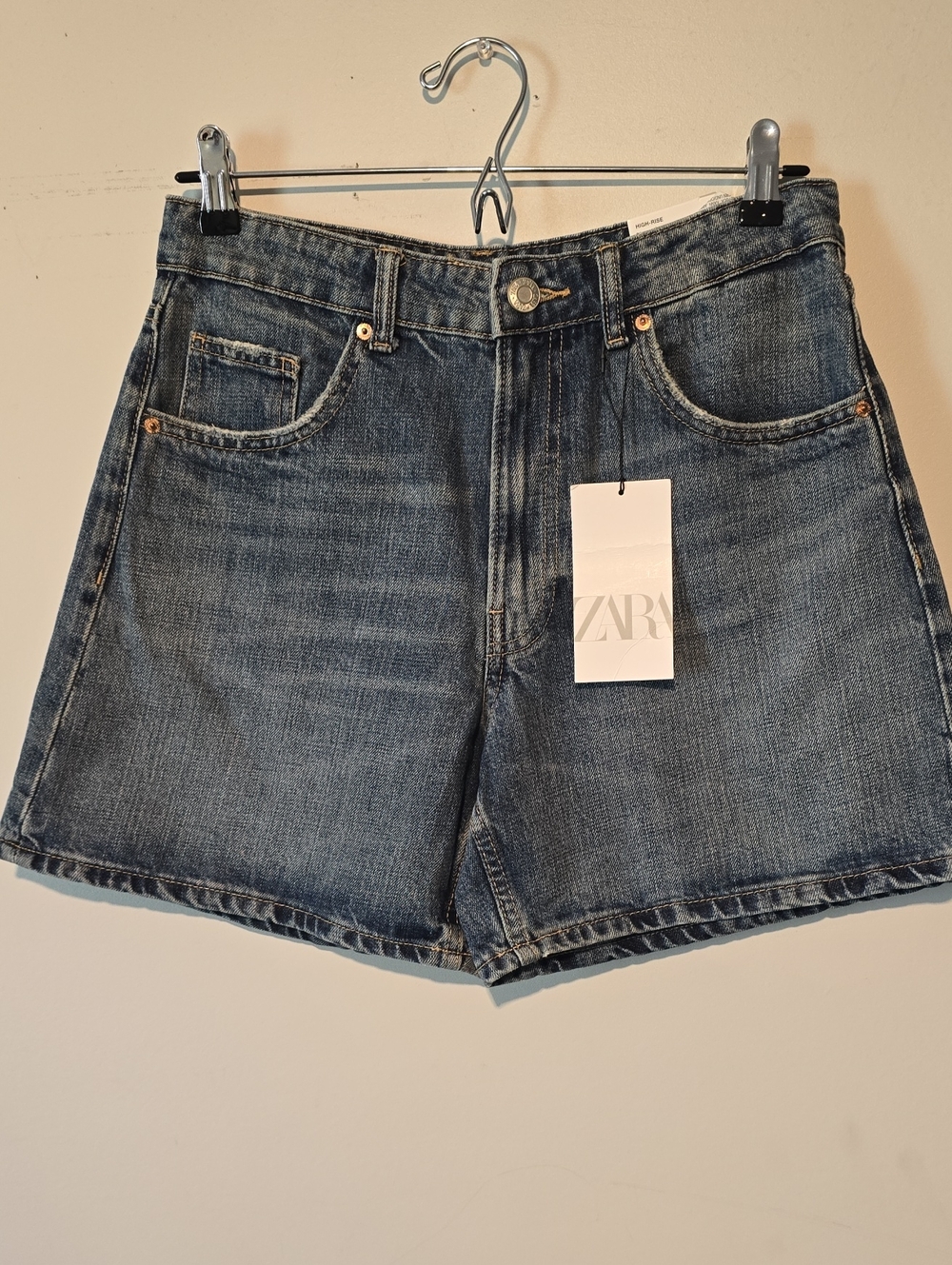 Zara Blue Washed High-Rise Denim Shorts Size 6